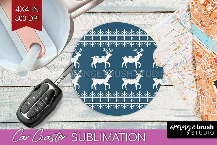 Nordic Christmas Car Coaster - Winter Coaster Sublimatoin