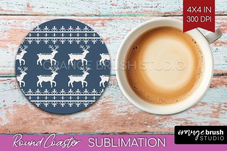 Nordic Christmas Round Coaster - Winter Coaster Sublimation