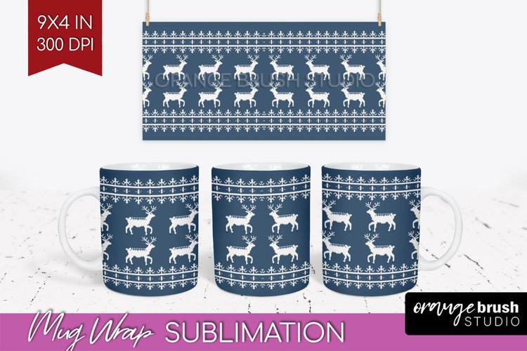 Nordic Christmas Mug Wrap - Winter 15 oz Mug Sublimation example image 1
