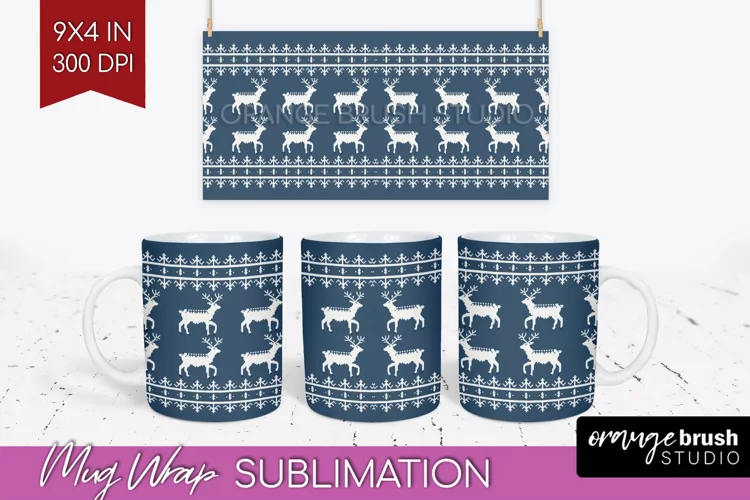 Nordic Christmas Mug Wrap - Winter 15 oz Mug Sublimation