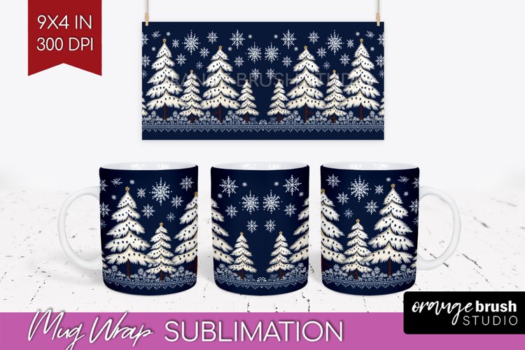 Nordic Christmas Mug Wrap - Winter 15 oz Mug Sublimation example image 1