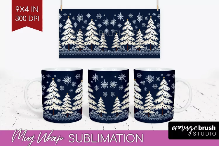 Nordic Christmas Mug Wrap - Winter 15 oz Mug Sublimation
