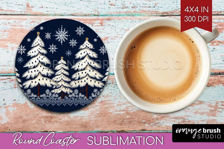 Nordic Christmas Round Coaster - Winter Coaster Sublimation
