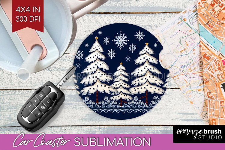 Nordic Christmas Car Coaster - Winter Coaster Sublimatoin example image 1