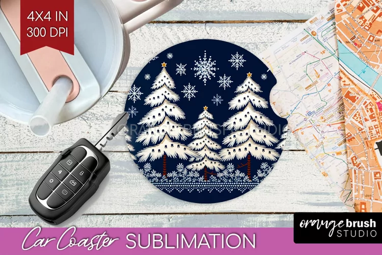 Nordic Christmas Car Coaster - Winter Coaster Sublimatoin