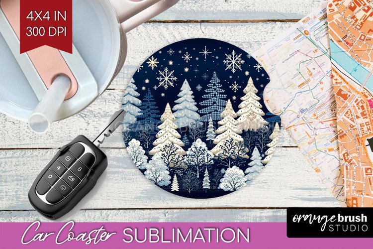 Nordic Christmas Car Coaster - Winter Coaster Sublimatoin example image 1