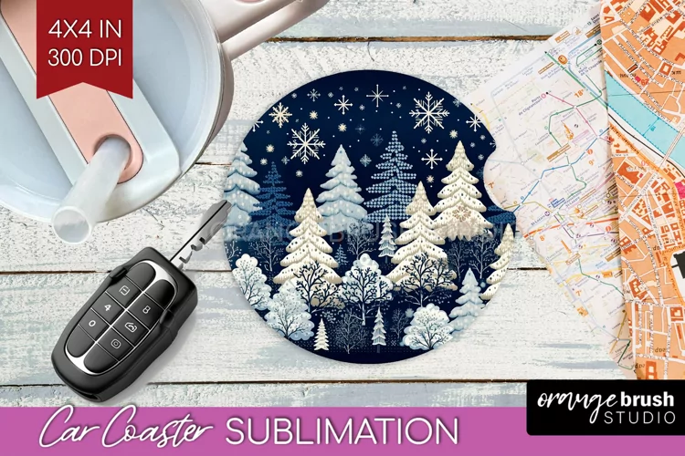 Nordic Christmas Car Coaster - Winter Coaster Sublimatoin