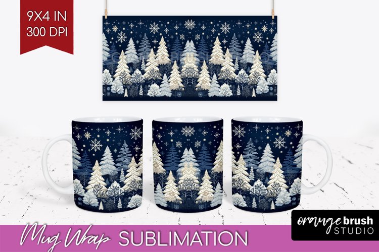 Nordic Christmas Mug Wrap - Winter 15 oz Mug Sublimation