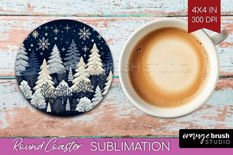 Nordic Christmas Round Coaster - Winter Coaster Sublimation