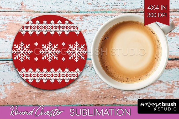 Nordic Christmas Round Coaster - Winter Coaster Sublimation example image 1