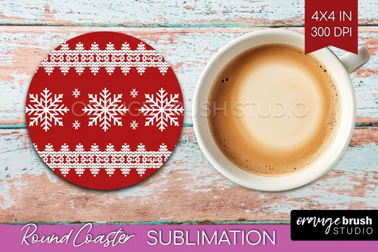 Nordic Christmas Round Coaster - Winter Coaster Sublimation