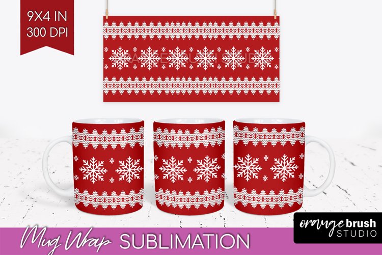 Nordic Christmas Mug Wrap - Winter 15 oz Mug Sublimation