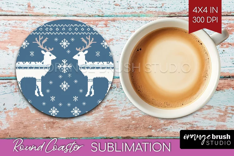 Nordic Christmas Round Coaster - Winter Coaster Sublimation