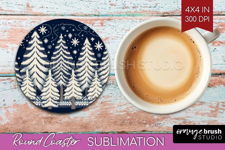 Nordic Christmas Round Coaster - Winter Coaster Sublimation