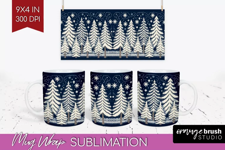 Nordic Christmas Mug Wrap - Winter 15 oz Mug Sublimation