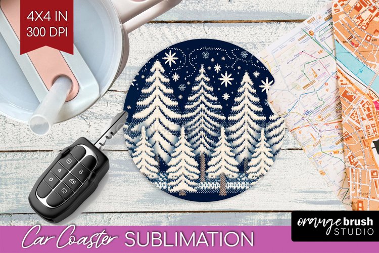 Nordic Christmas Car Coaster - Winter Coaster Sublimatoin example image 1