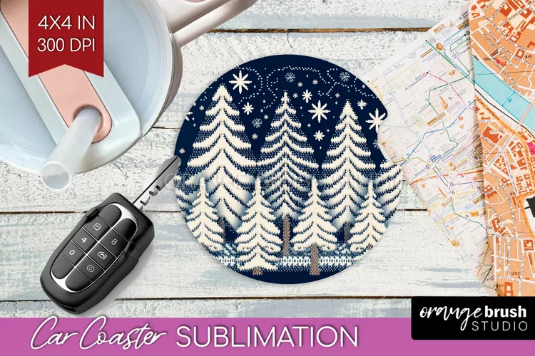 Nordic Christmas Car Coaster - Winter Coaster Sublimatoin