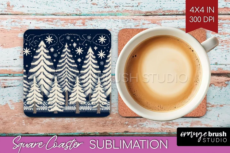 Nordic Christmas Square Coaster - Winter Coaster Sublimation