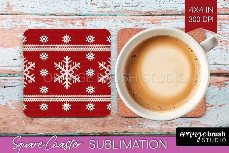 Nordic Christmas Square Coaster - Winter Coaster Sublimation example image 1