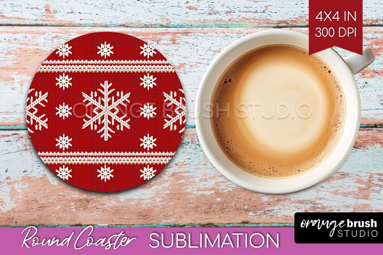 Nordic Christmas Round Coaster - Winter Coaster Sublimation example image 1
