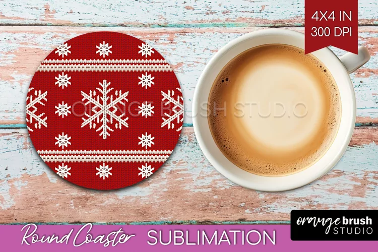 Nordic Christmas Round Coaster - Winter Coaster Sublimation