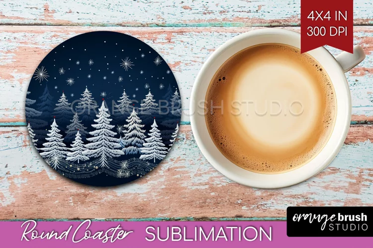 Nordic Christmas Round Coaster - Winter Coaster Sublimation