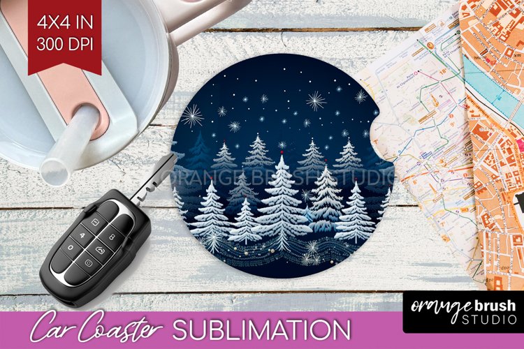 Nordic Christmas Car Coaster - Winter Coaster Sublimatoin example image 1