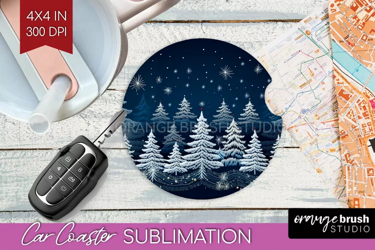 Nordic Christmas Car Coaster - Winter Coaster Sublimatoin