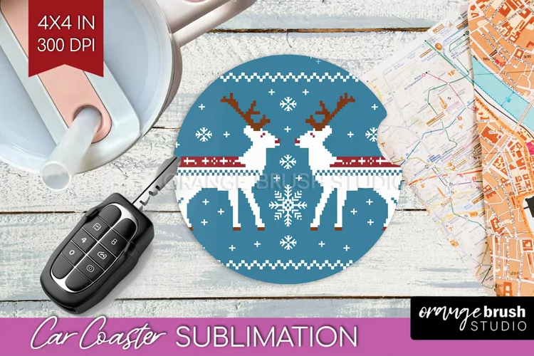 Nordic Christmas Car Coaster - Winter Coaster Sublimatoin
