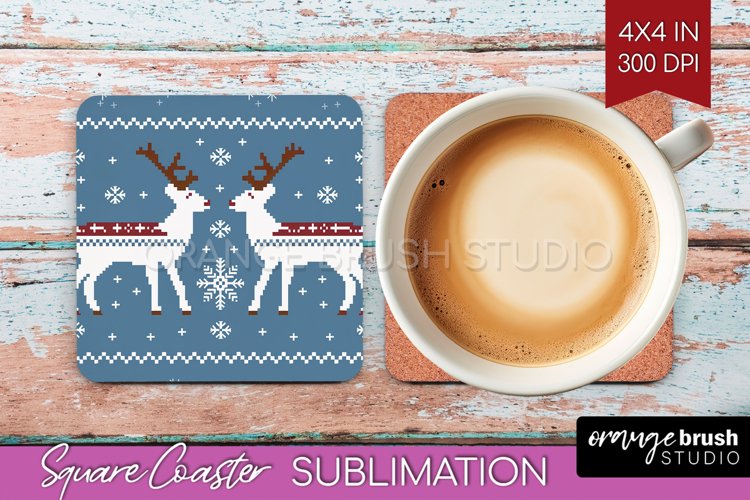 Nordic Christmas Square Coaster - Winter Coaster Sublimation example image 1