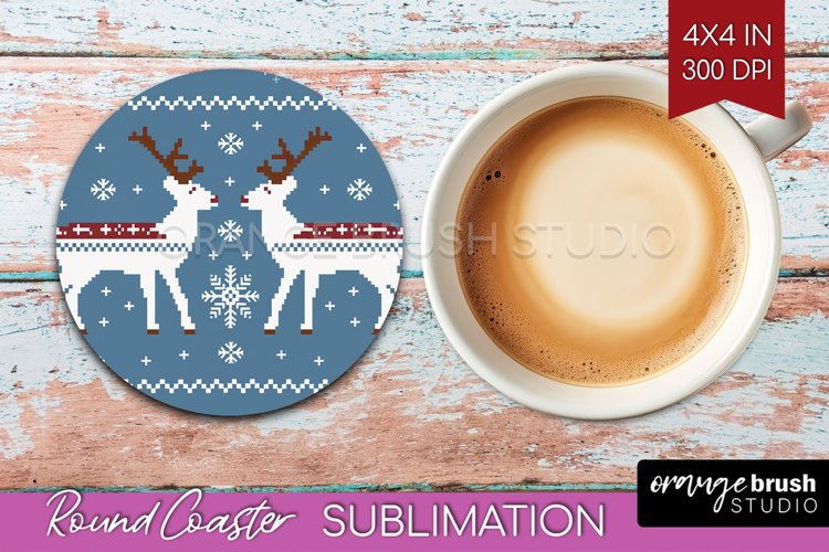 Nordic Christmas Round Coaster - Winter Coaster Sublimation example image 1