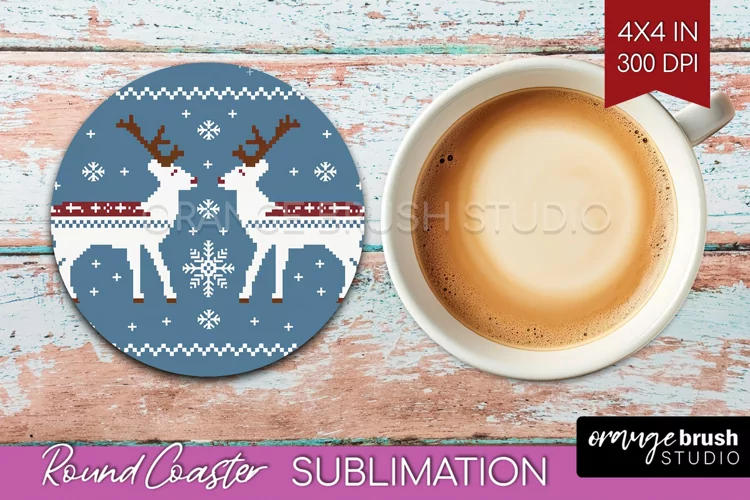 Nordic Christmas Round Coaster - Winter Coaster Sublimation