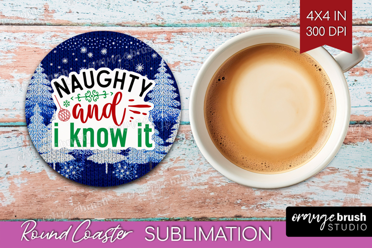 Funny Christmas Quote Round Coaster - Knitted Xmas Coaster