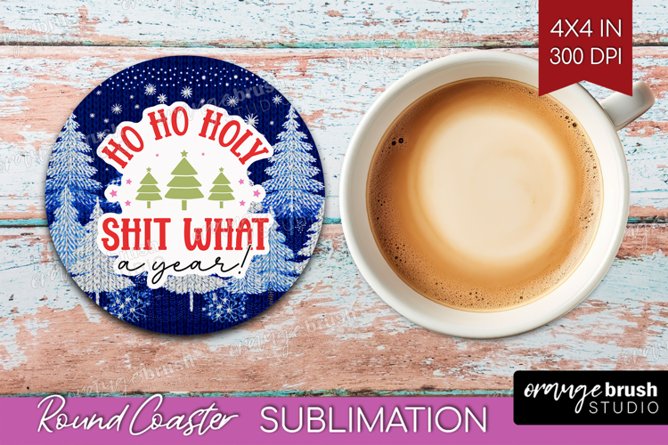Funny Christmas Quote Round Coaster - Knitted Xmas Coaster