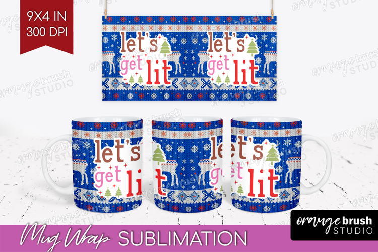Funny Christmas Quote Mug Wrap - Knitted Xmas Mug PNG