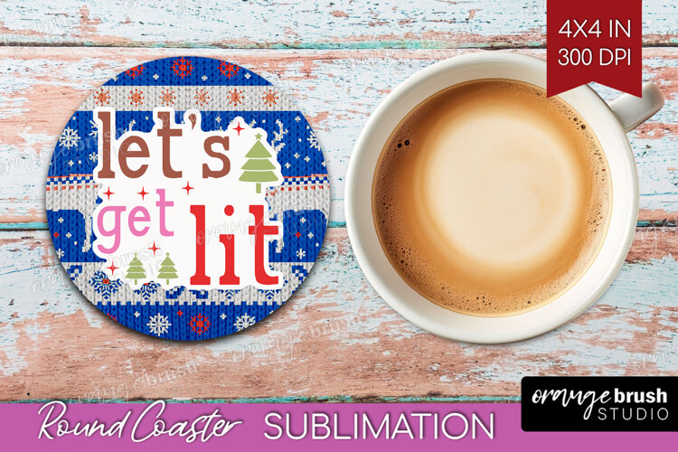 Funny Christmas Quote Round Coaster - Knitted Xmas Coaster example image 1
