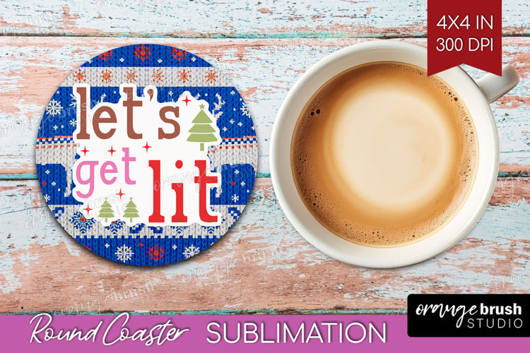 Funny Christmas Quote Round Coaster - Knitted Xmas Coaster