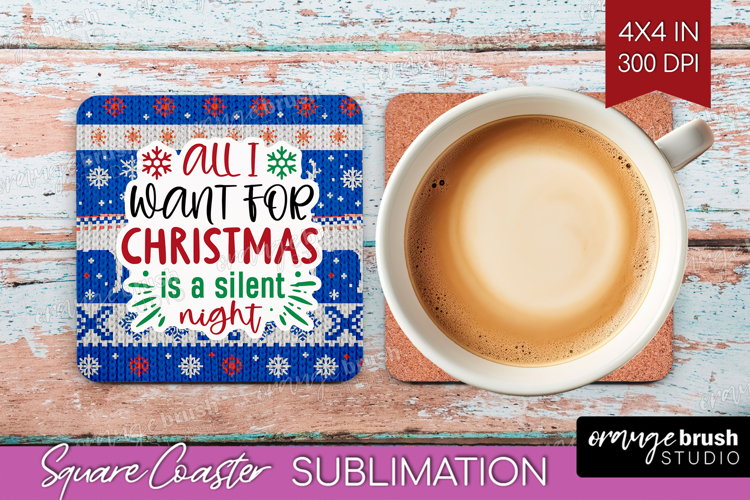 Funny Christmas Quote Square Coaster - Knitted Xmas Coaster