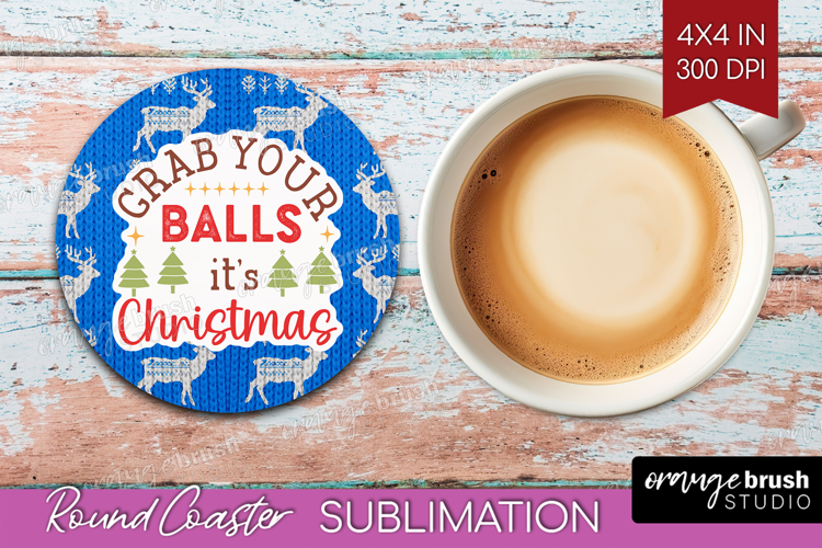 Funny Christmas Quote Round Coaster - Knitted Xmas Coaster