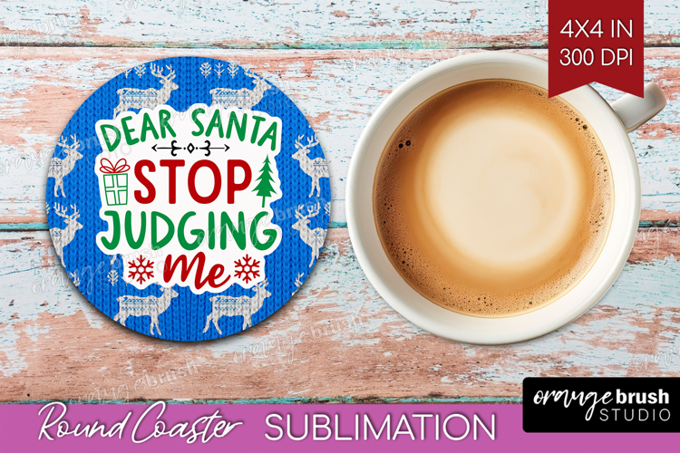Funny Christmas Quote Round Coaster - Knitted Xmas Coaster