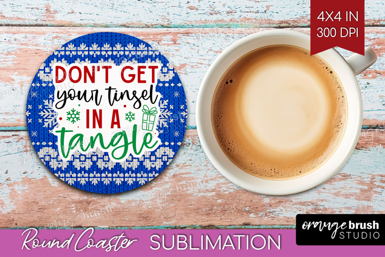 Funny Christmas Quote Round Coaster - Knitted Xmas Coaster