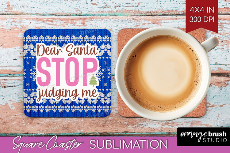 Funny Christmas Quote Square Coaster - Knitted Xmas Coaster example image 1