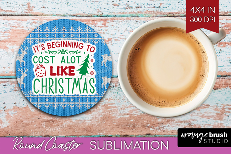 Funny Christmas Quote Round Coaster - Knitted Xmas Coaster