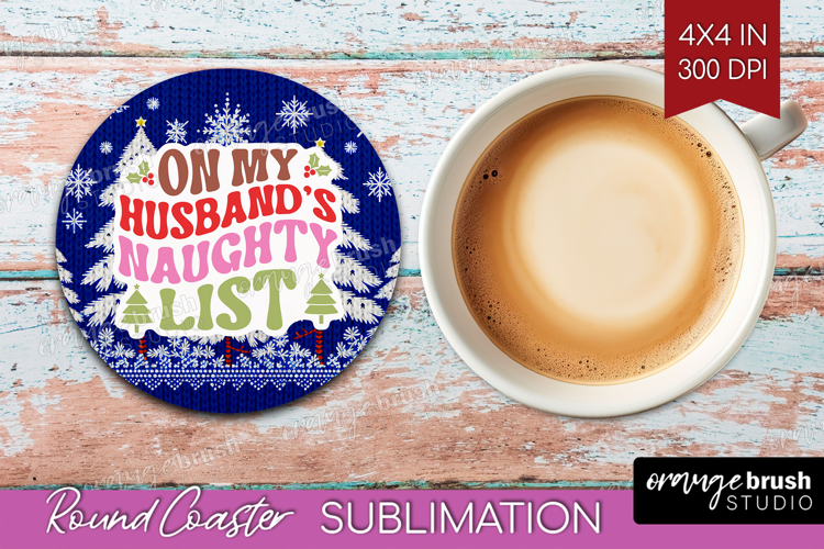 Funny Christmas Quote Round Coaster - Knitted Xmas Coaster