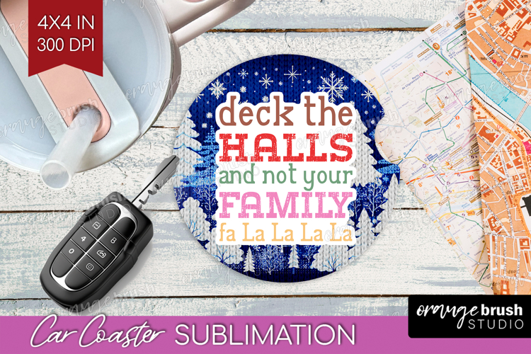 Funny Christmas Quote Car Coaster - Knitted Xmas Coaster PNG