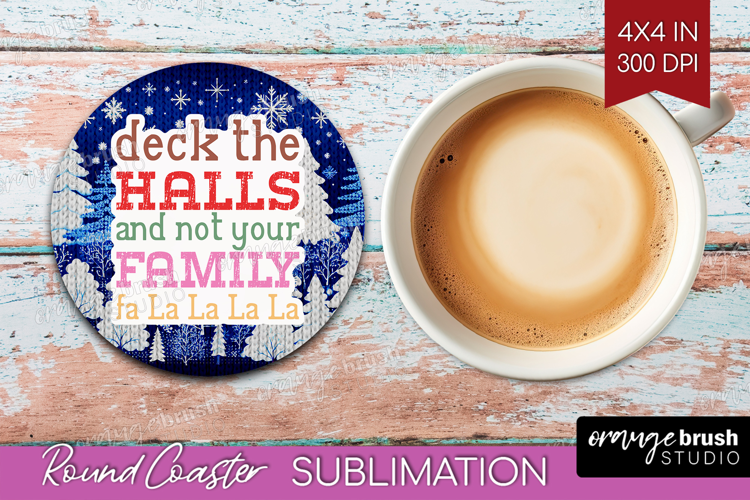 Funny Christmas Quote Round Coaster - Knitted Xmas Coaster