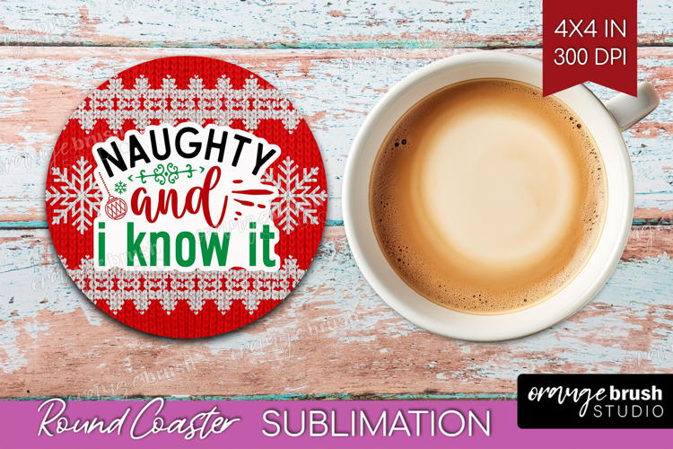 Funny Christmas Quote Round Coaster - Knitted Xmas Coaster