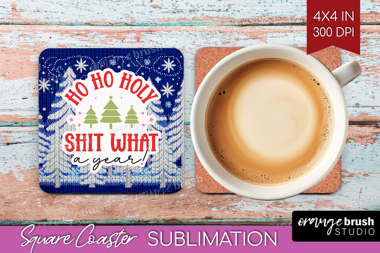 Funny Christmas Quote Square Coaster - Knitted Xmas Coaster