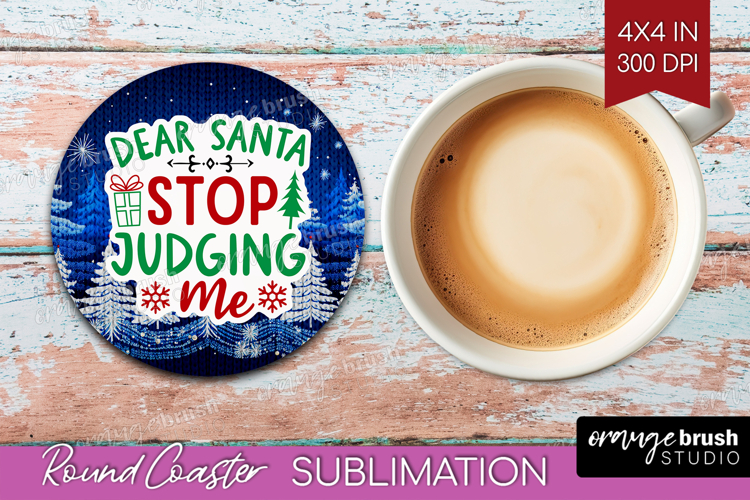Funny Christmas Quote Round Coaster - Knitted Xmas Coaster