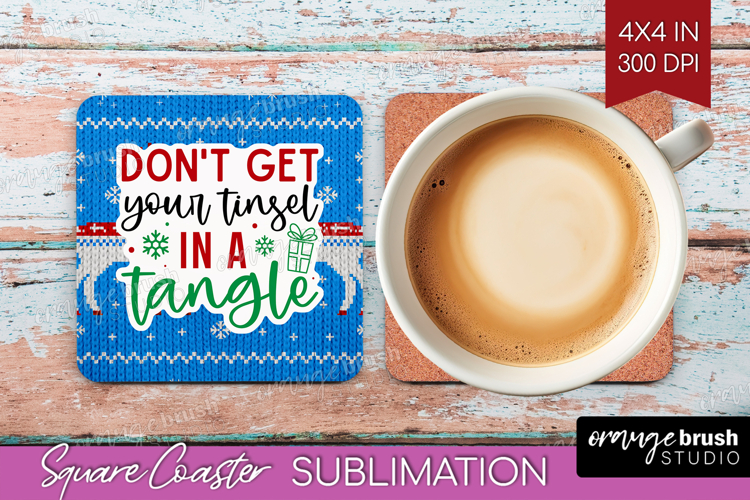Funny Christmas Quote Square Coaster - Knitted Xmas Coaster